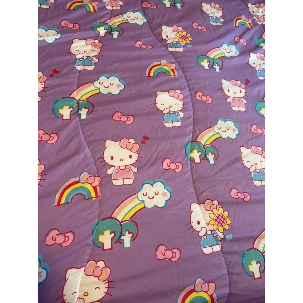 Hello Kitty Twin Comforter Reversible Purple Rainbow GardenSanrio Franco Bedding